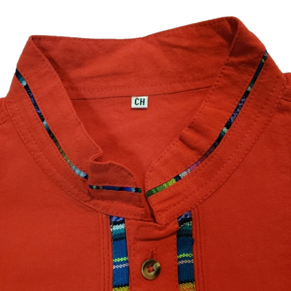 MEXICAN Guayabera Shirt Red Button Down Lightweight Men's Size S - Picture 5 of 8